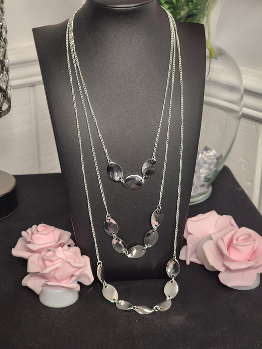 Three Tier Silver Disk Necklace