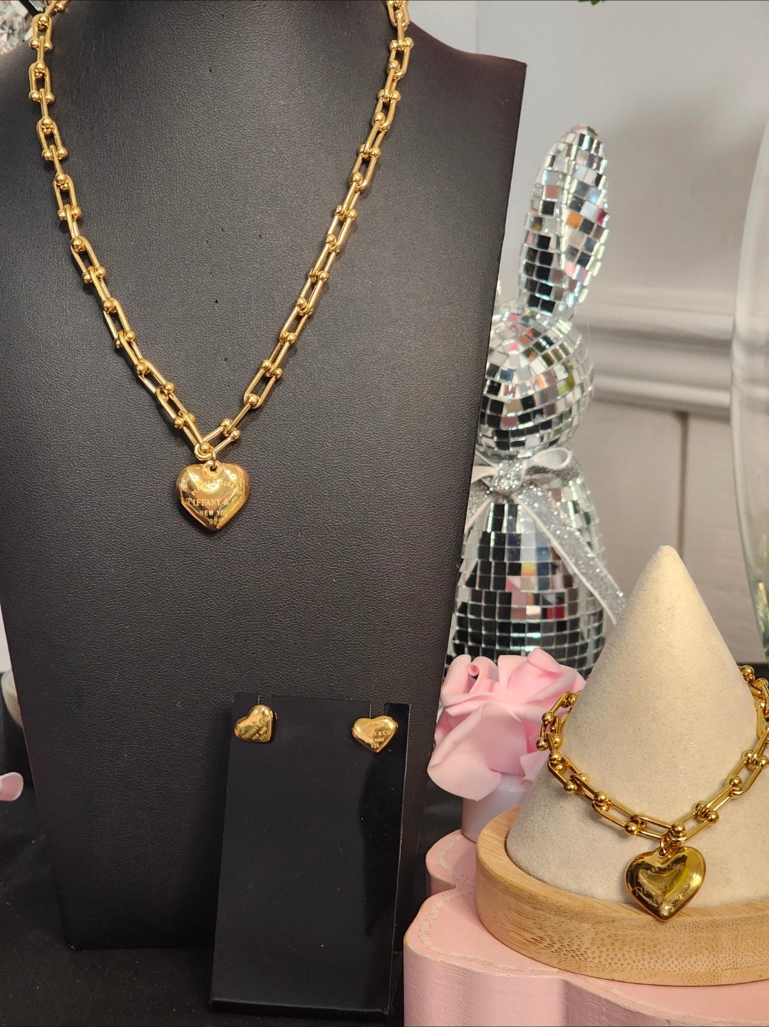 Gold Stainless Steel Fashion Necklace with Earrings Set (ON SALE)