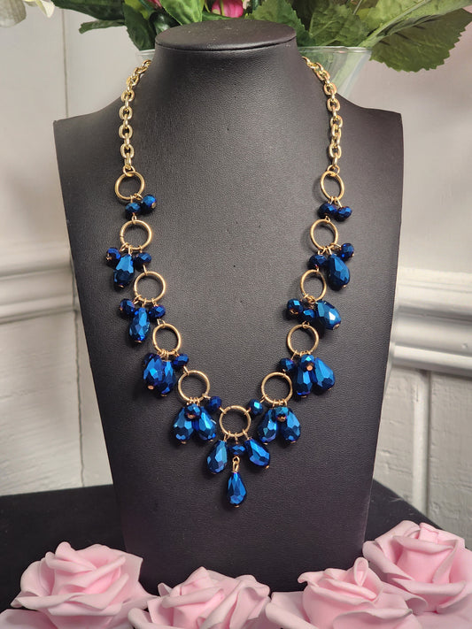 Gold Necklace with Blue Stones Necklace with Earrings