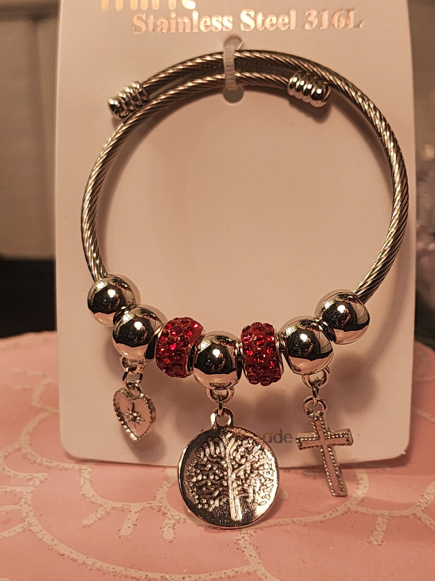 Silver Stainless Steel 3 Cross Pendants, Adjustable Charm Bracelets