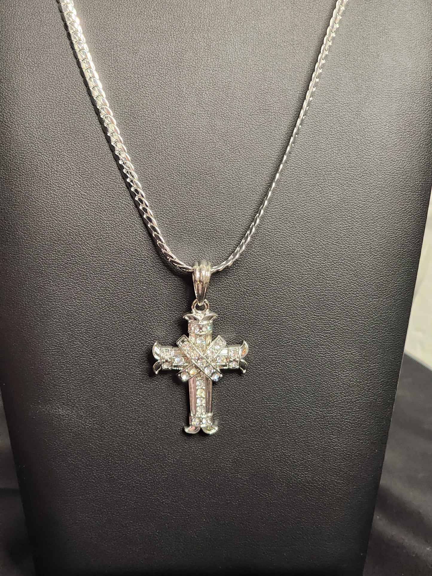 Mens Gold or Silver Stainless Steel Cross Pendant with Necklace
