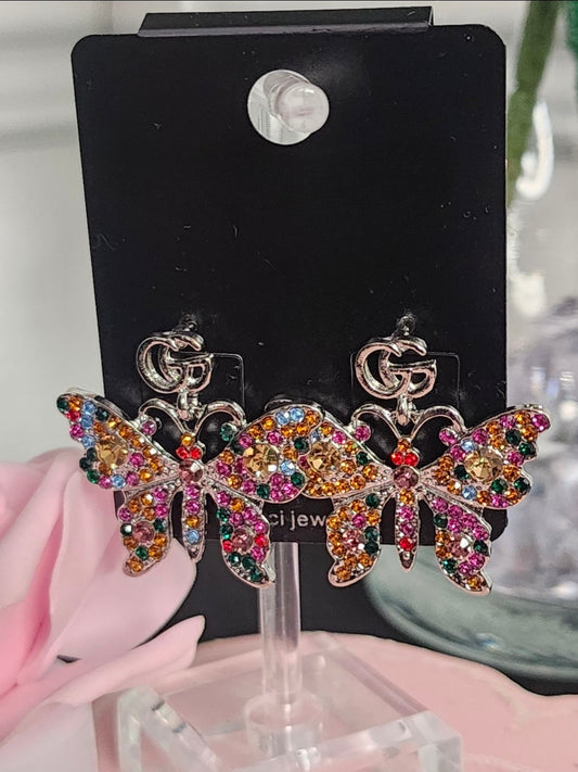 Silver Multi Color Butterfly Earrings (ON SALE)