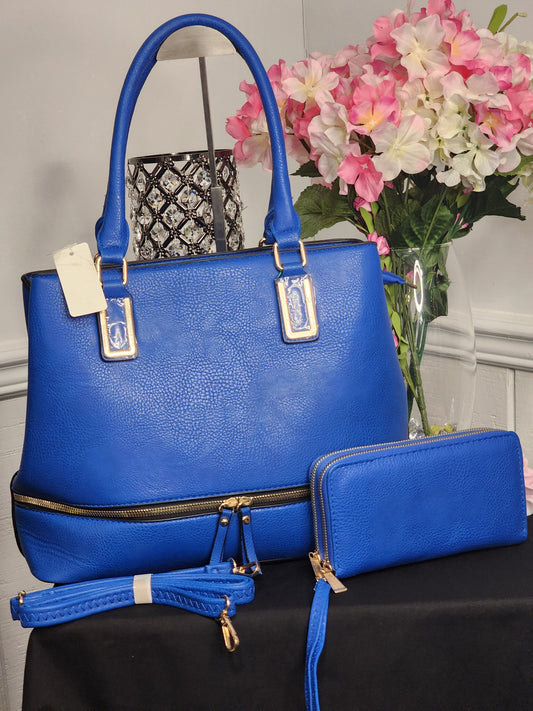 Classy Big Blue Handbag with Wallet Set or a Soft Large Quilted Blue Handbag