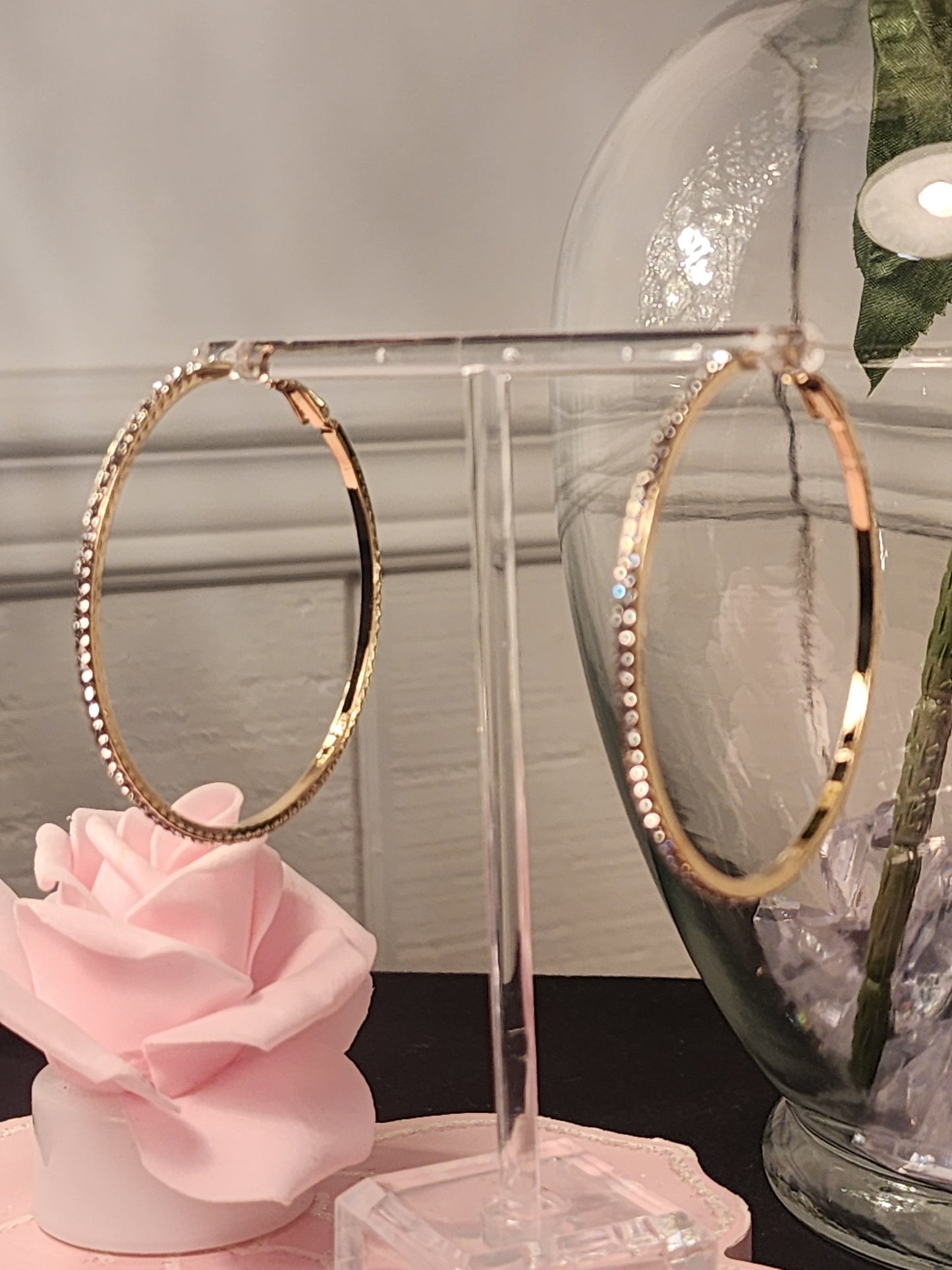 Silver Plated, Rhinestone Hoop Earrings or Gold Stainless Steel Rhinestone Hoop Earrings