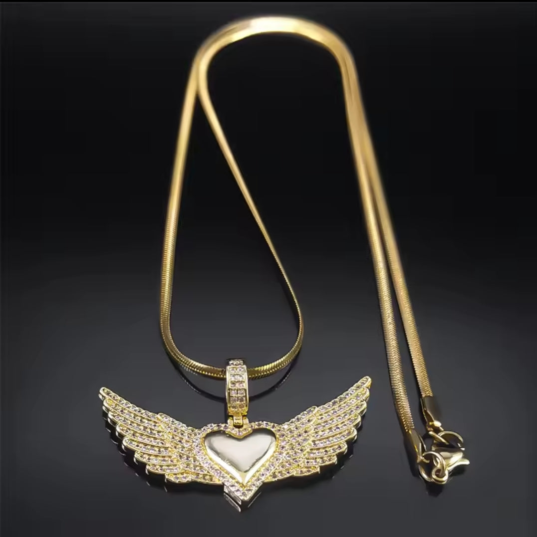 Gold or Silver Angel Wing Stainless Steel Necklaces