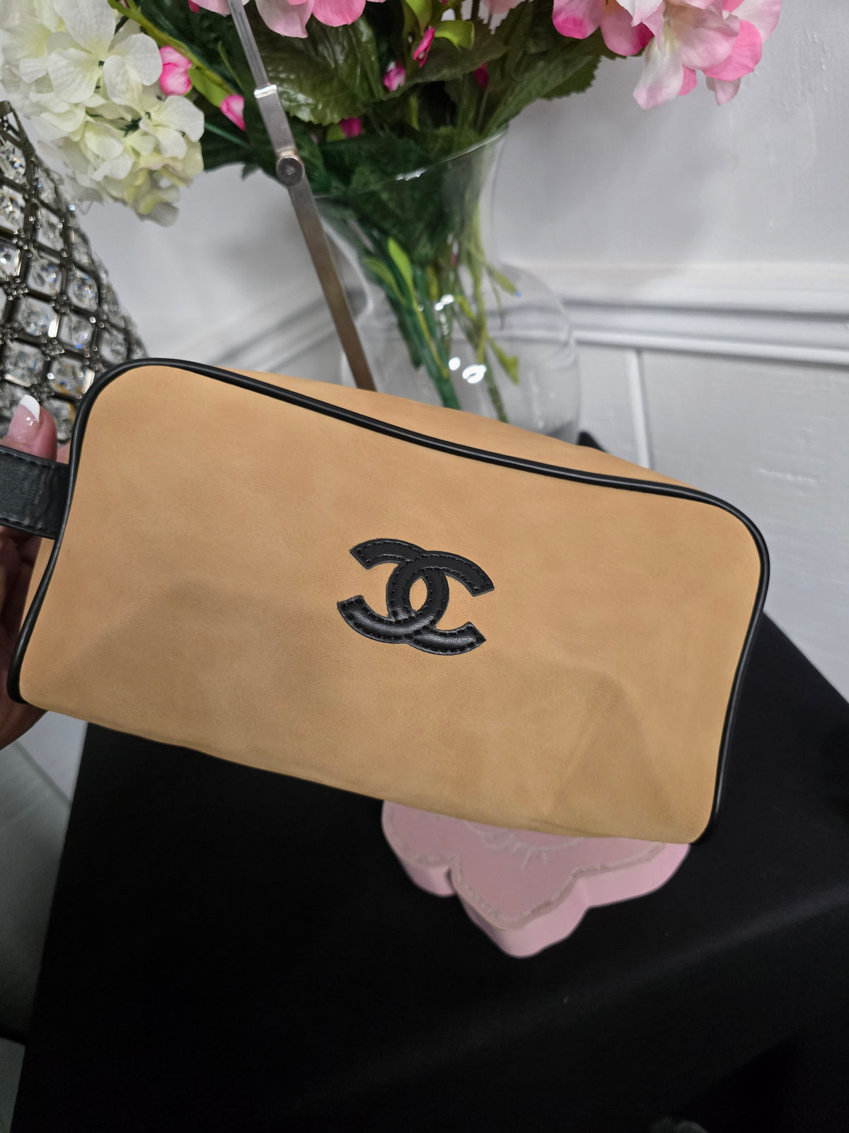 Soft Tan Suede Toiletry/Cosmetic Bag