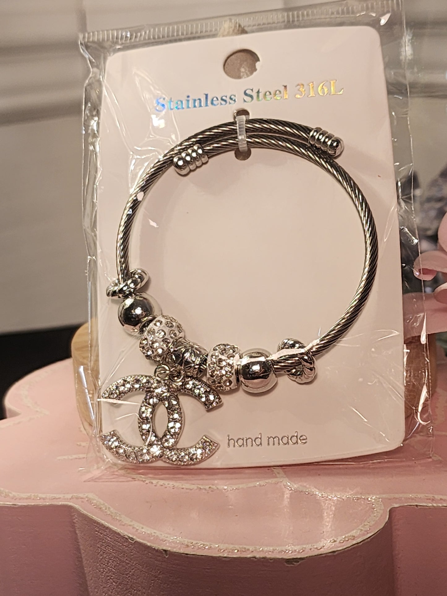 Silver Stainless Steel Adjustable Charm Bracelets