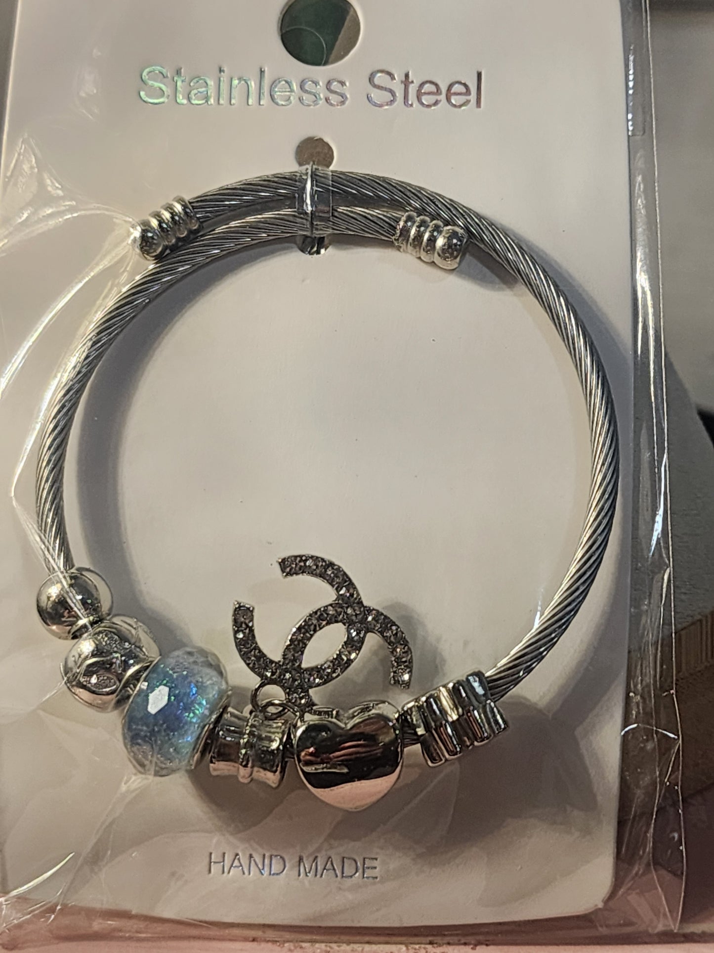 Silver Stainless Steel Adjustable Charm Bracelets