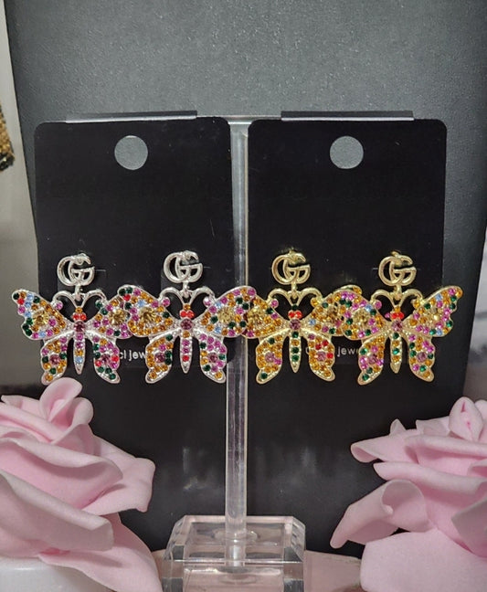 Gold Colorful Butterfly Earrings