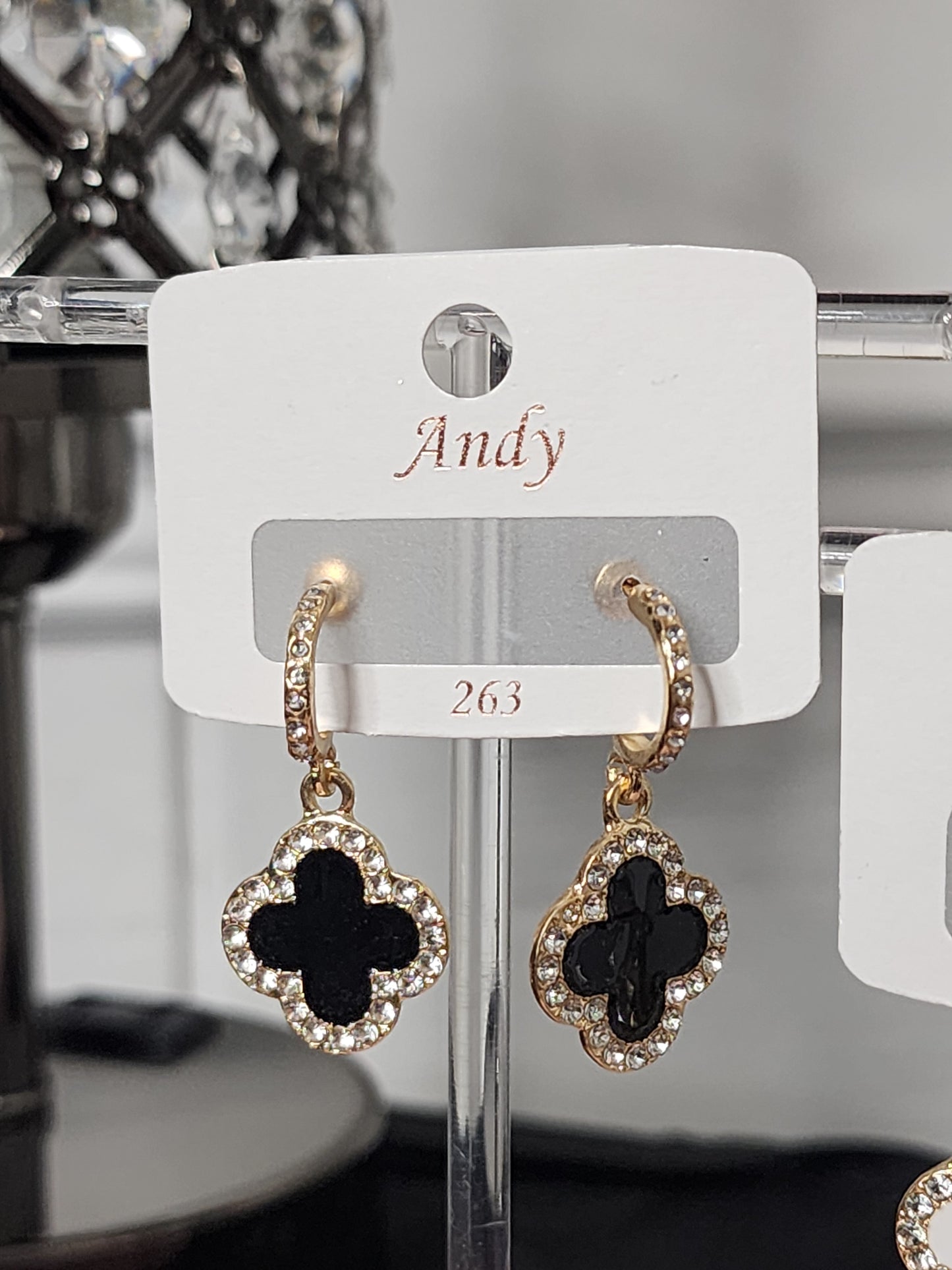 NEW Gold Rhinestone Clover Earrings