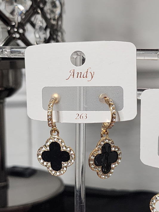 NEW Gold Rhinestone Clover Earrings