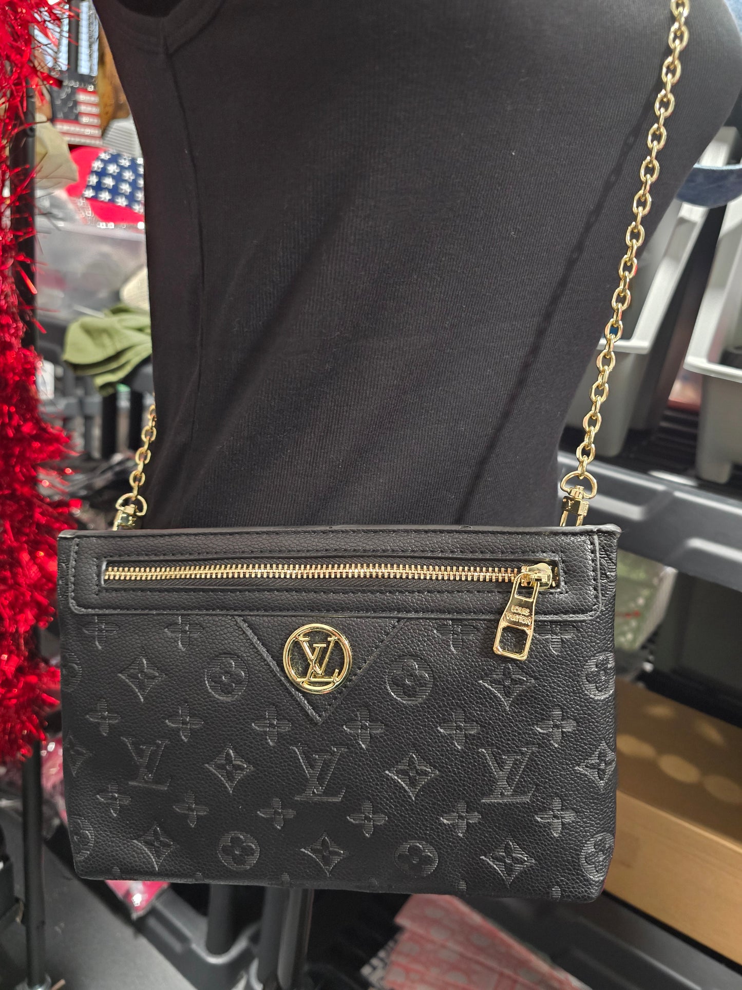 Black Embossed Crossbodies/Handbags