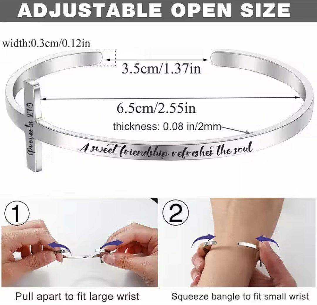 Silver Stainless Steel Scripture Open Cuff Bracelets