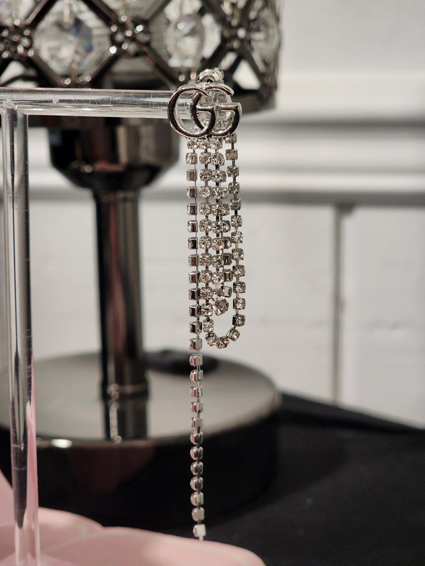 Gold or Silver Cascading Rhinestone Earrings Costume Novelty Jewelry