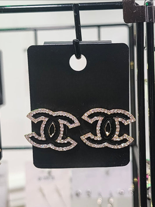 Gold and Black Post Back Earrings (Matching Brooch Available also)