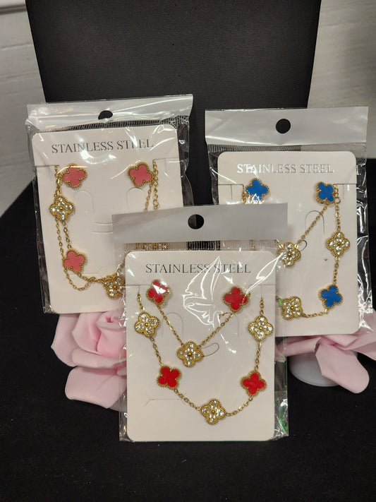 Fashion Clover Necklace, Bracelet and Earrings Sets (ON SALE)