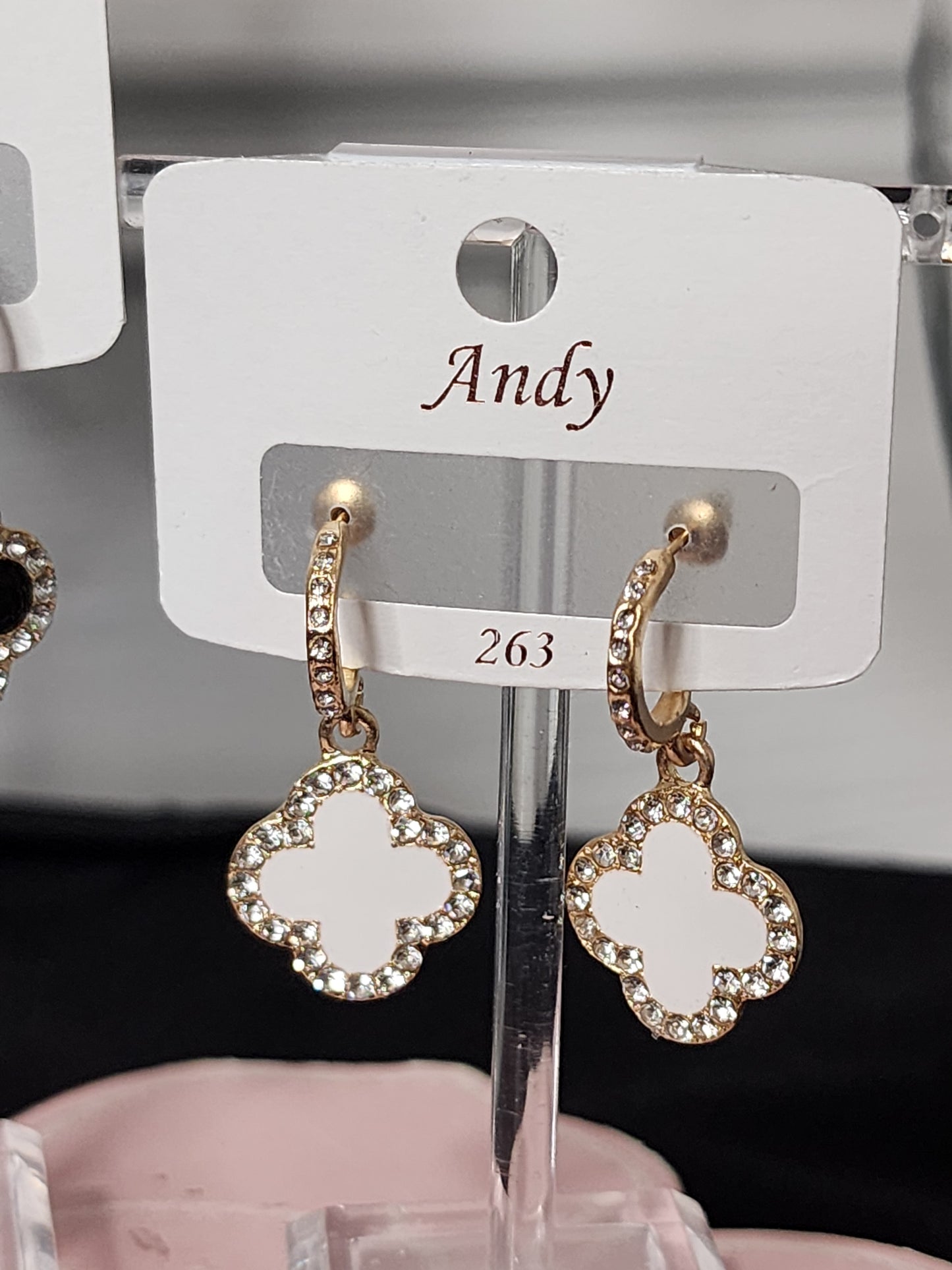 NEW Gold Rhinestone Clover Earrings