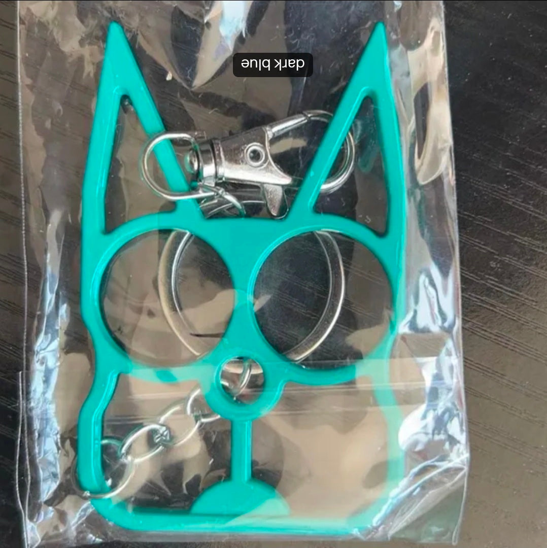 Safety Cat Keychains (Available in Blue, Black, Gold, Pink, Purple, LEOPARD Print, with or without Rhinestones