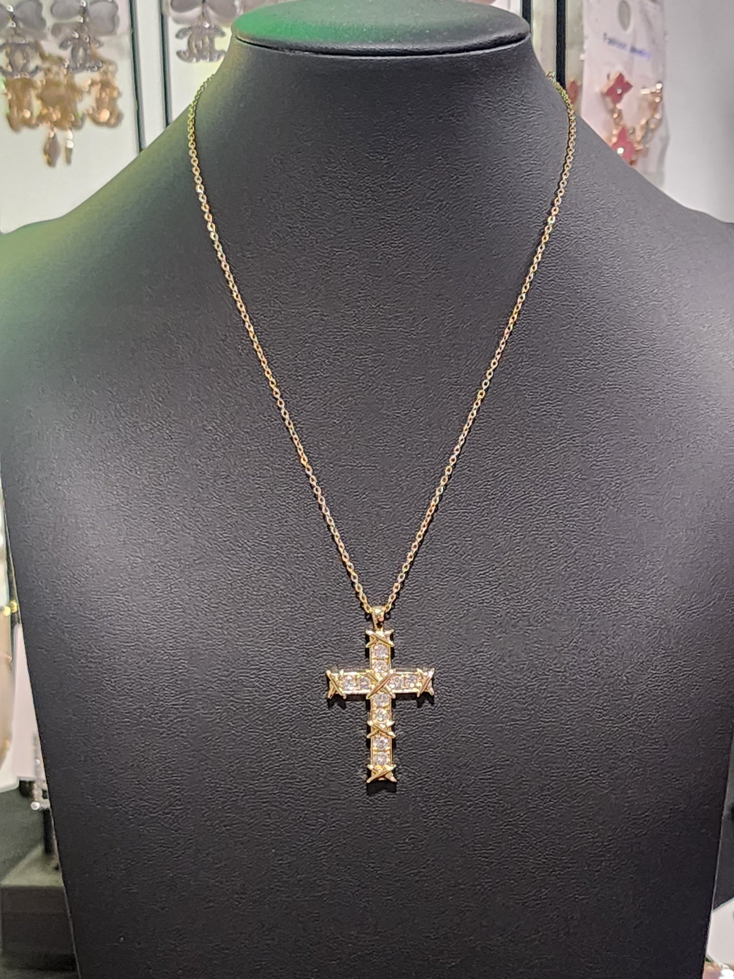 Gold Stainless Steel Cross Pendant Necklace