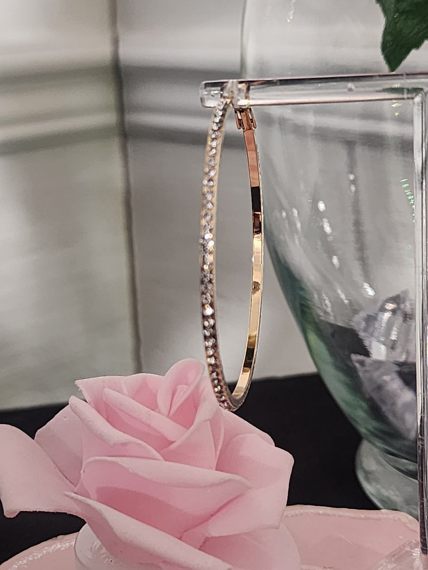 Silver Plated, Rhinestone Hoop Earrings or Gold Stainless Steel Rhinestone Hoop Earrings