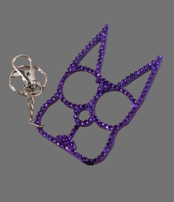 Safety Cat Keychains (Available in Blue, Black, Gold, Pink, Purple, LEOPARD Print, with or without Rhinestones
