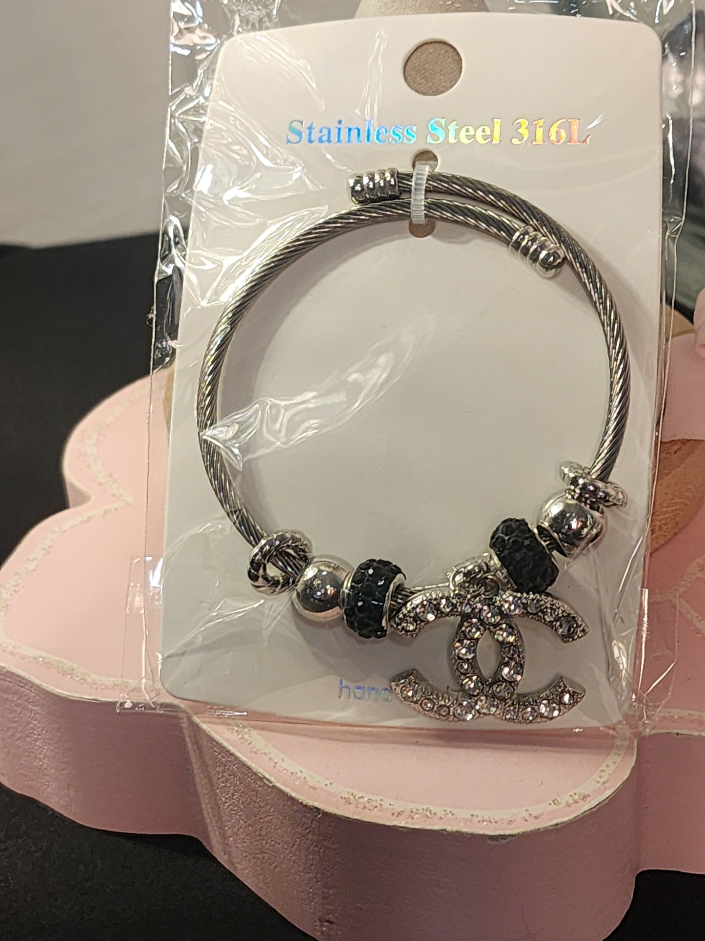 Silver Stainless Steel Adjustable Charm Bracelets