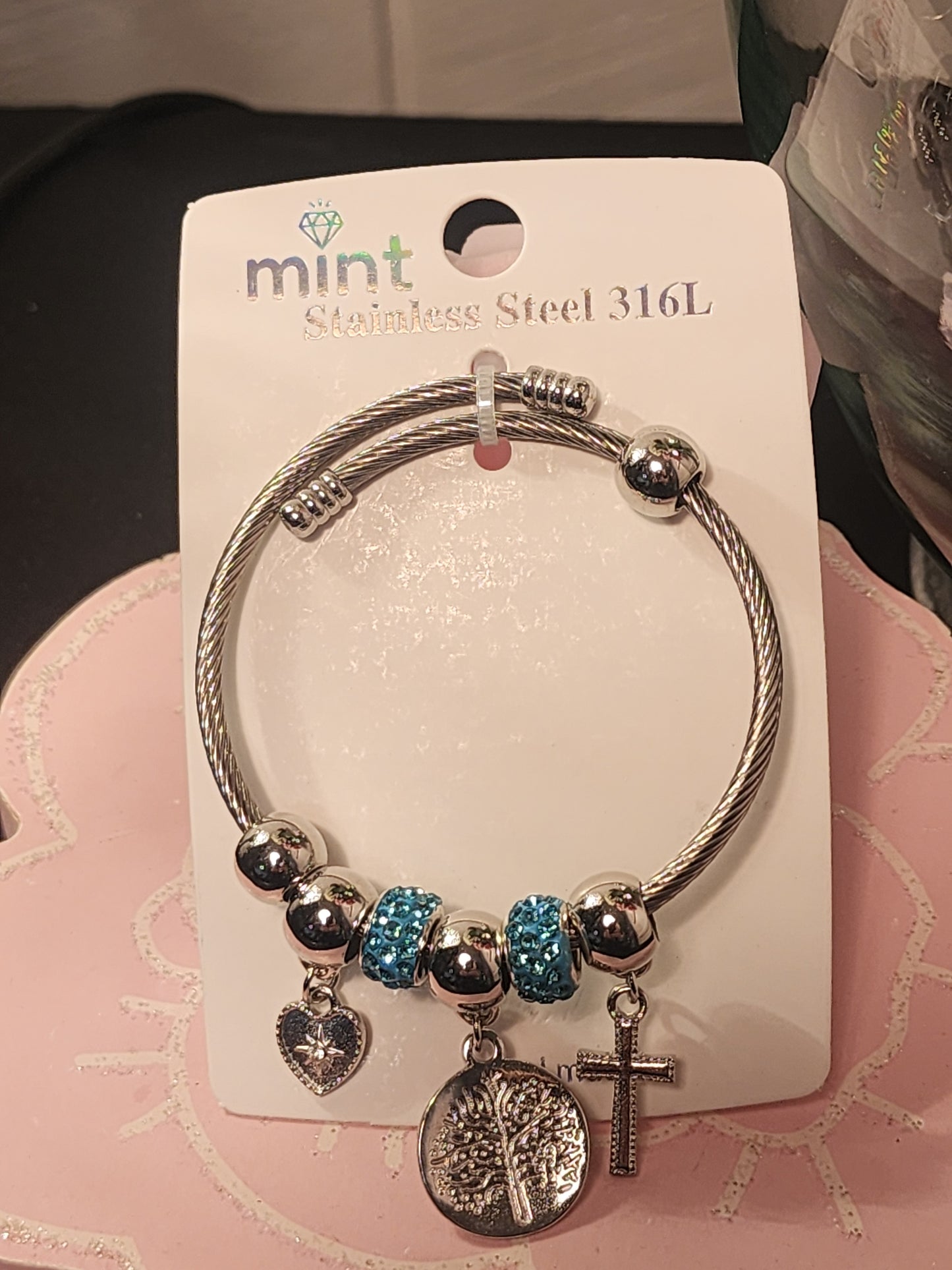 Silver Stainless Steel 3 Cross Pendants, Adjustable Charm Bracelets