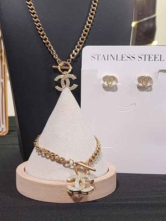 Gold or Silver 18k Gold Plated Necklace, Bracelet and Earrings Sets