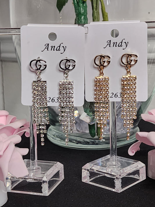 Gold or Silver Cascading Rhinestone Earrings