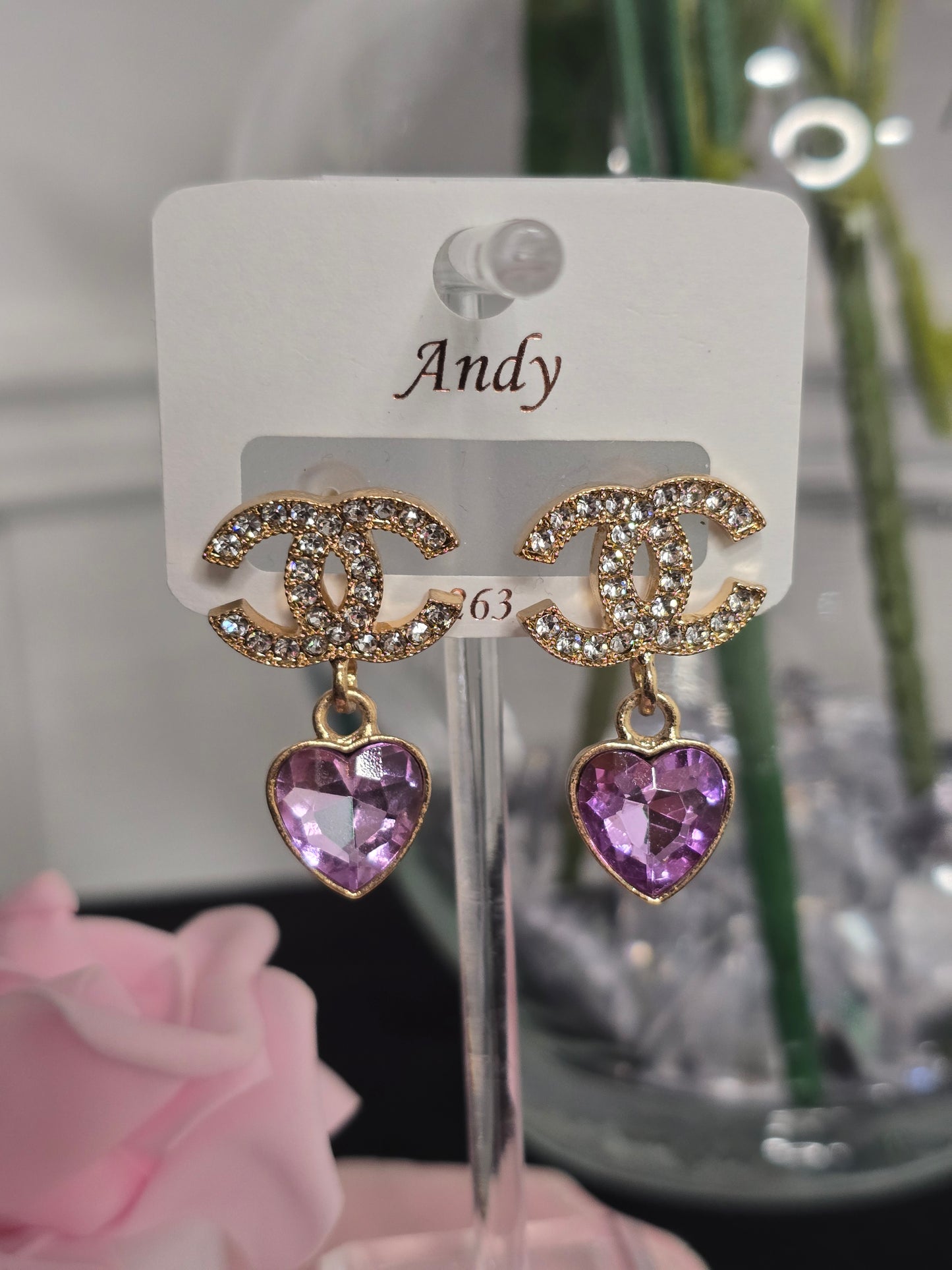 Gold Heart Rhinestone Earrings (ON SALE)
