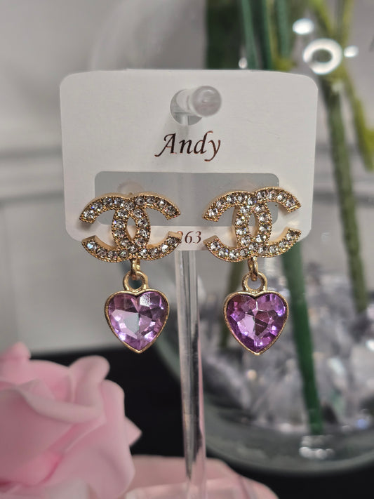 Gold Heart Rhinestone Earrings (ON SALE)