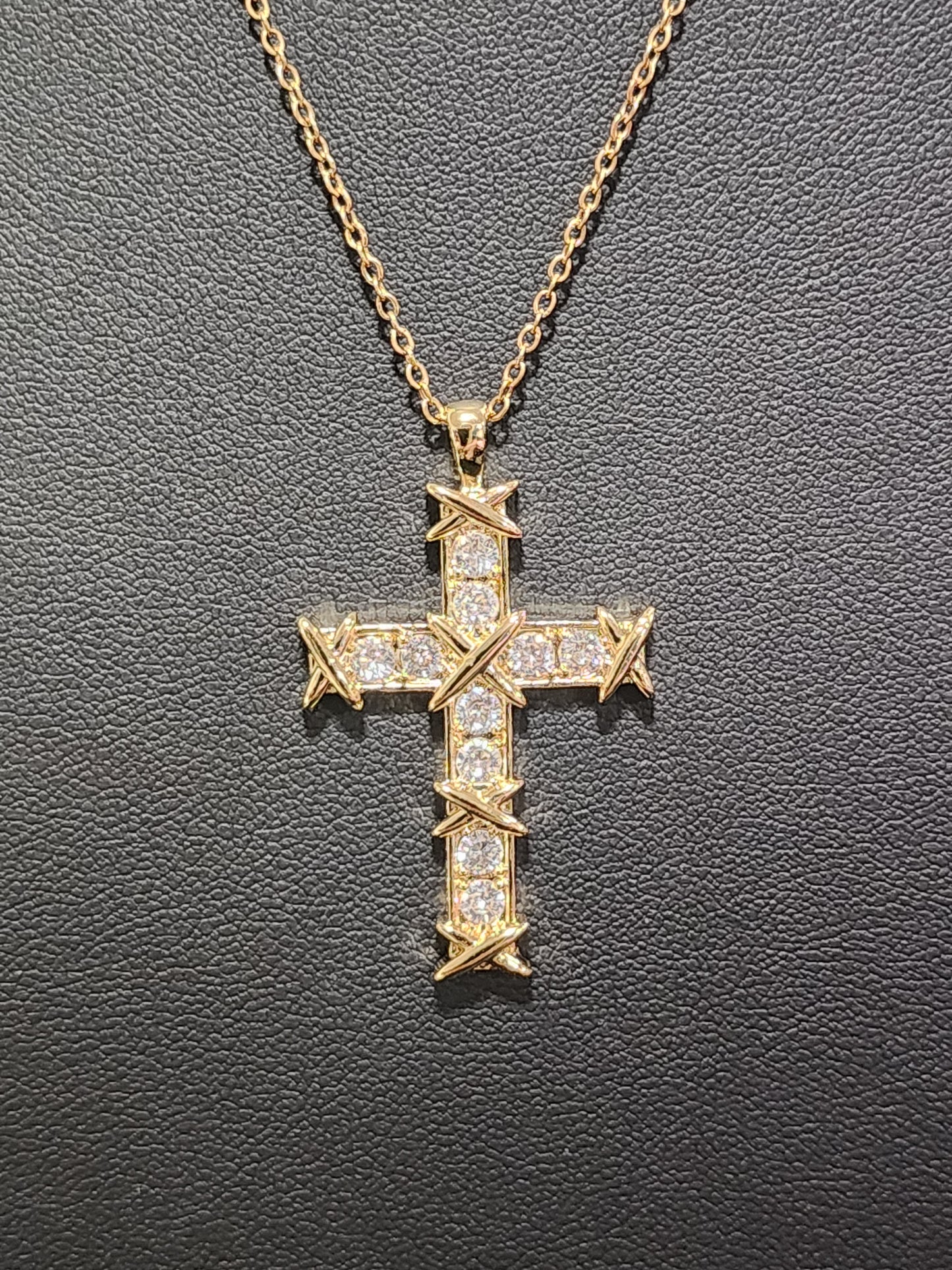 Gold Stainless Steel Cross Pendant Necklace