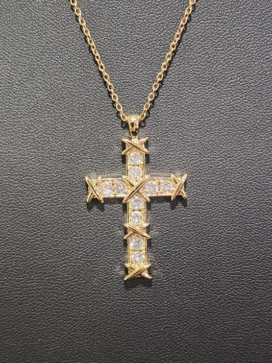 Gold Stainless Steel Cross Pendant Necklace
