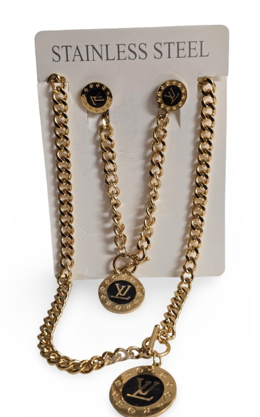 Gold or Silver Stainless Steel Chunky Necklace, Bracelet with Earrings Sets (ON SALE)