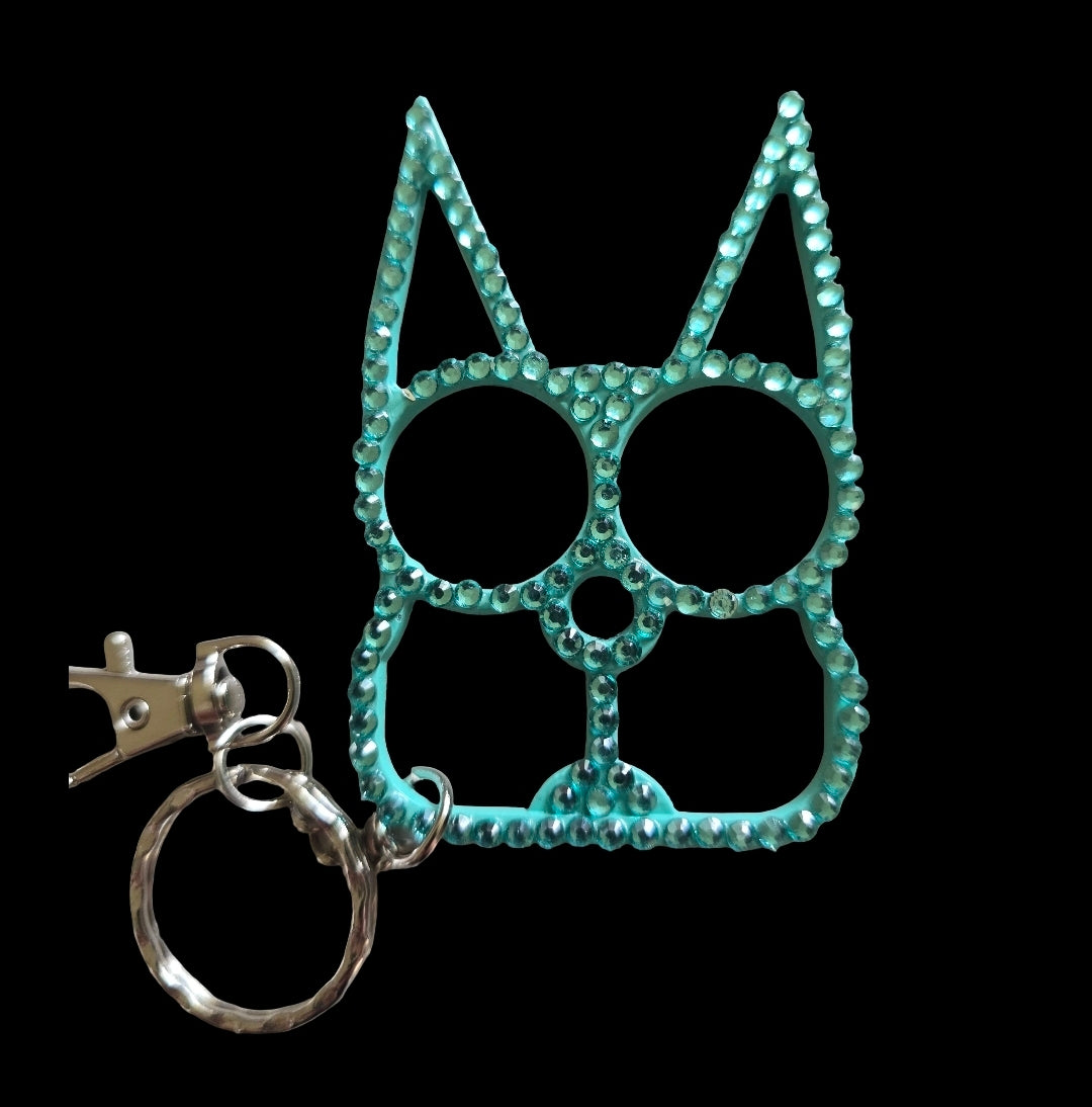 Safety Cat Keychains (Available in Blue, Black, Gold, Pink, Purple, LEOPARD Print, with or without Rhinestones