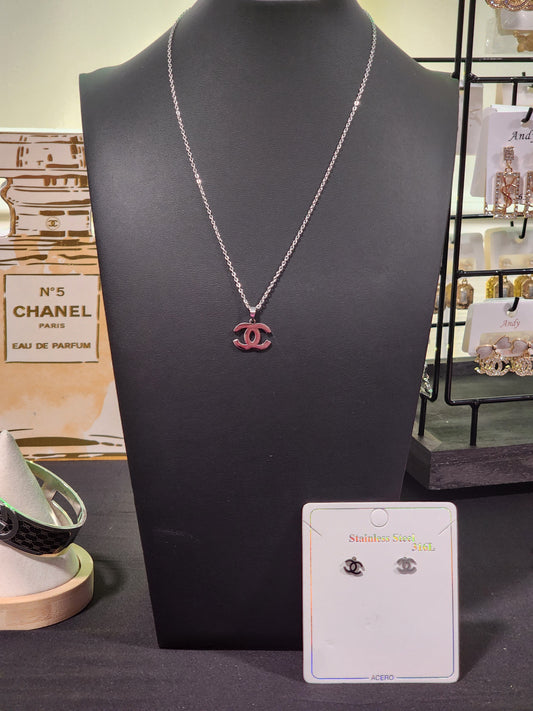 Gold or Silver Stainless Steel Necklace with Earrings Sets
