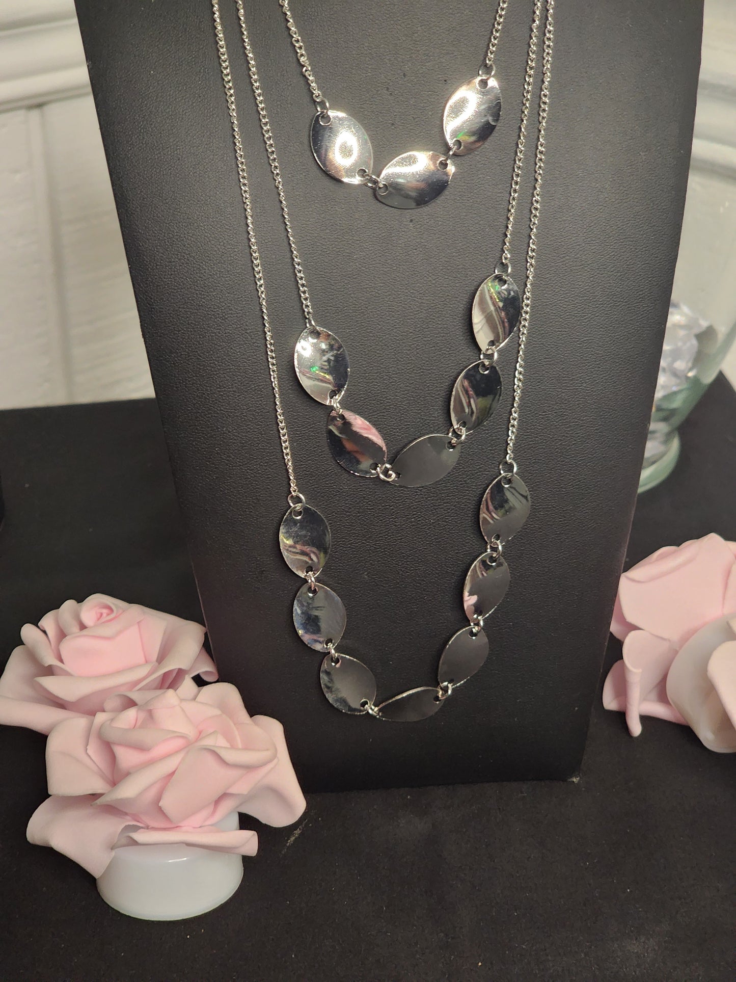 Three Tier Silver Disk Necklace