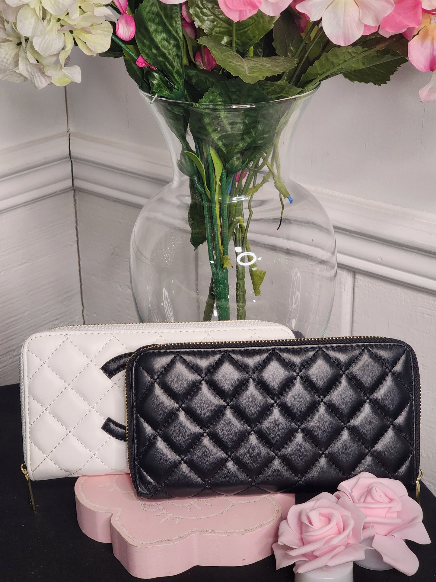 Black with White or White with Black Long Wallets