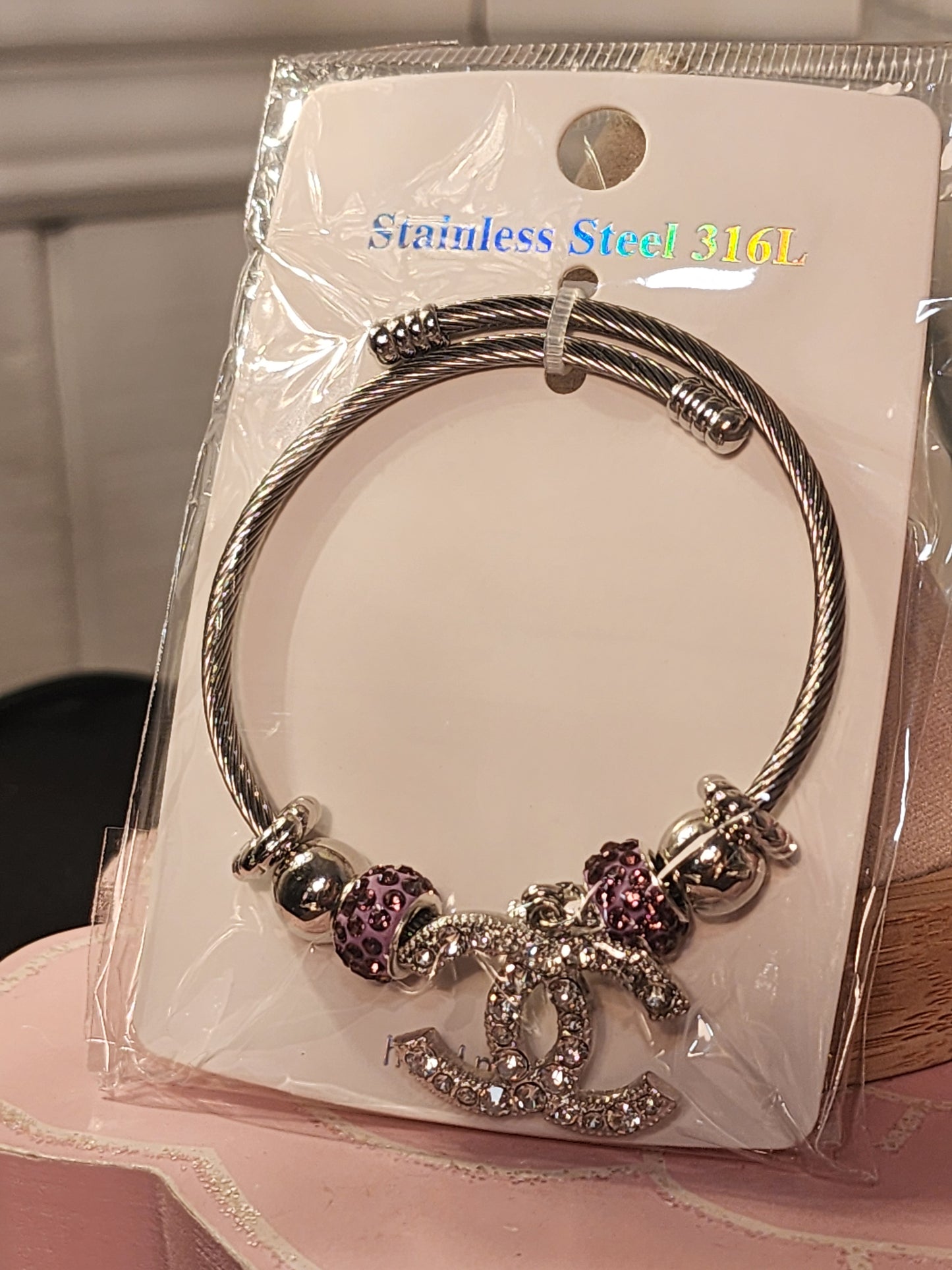 Silver Stainless Steel Adjustable Charm Bracelets