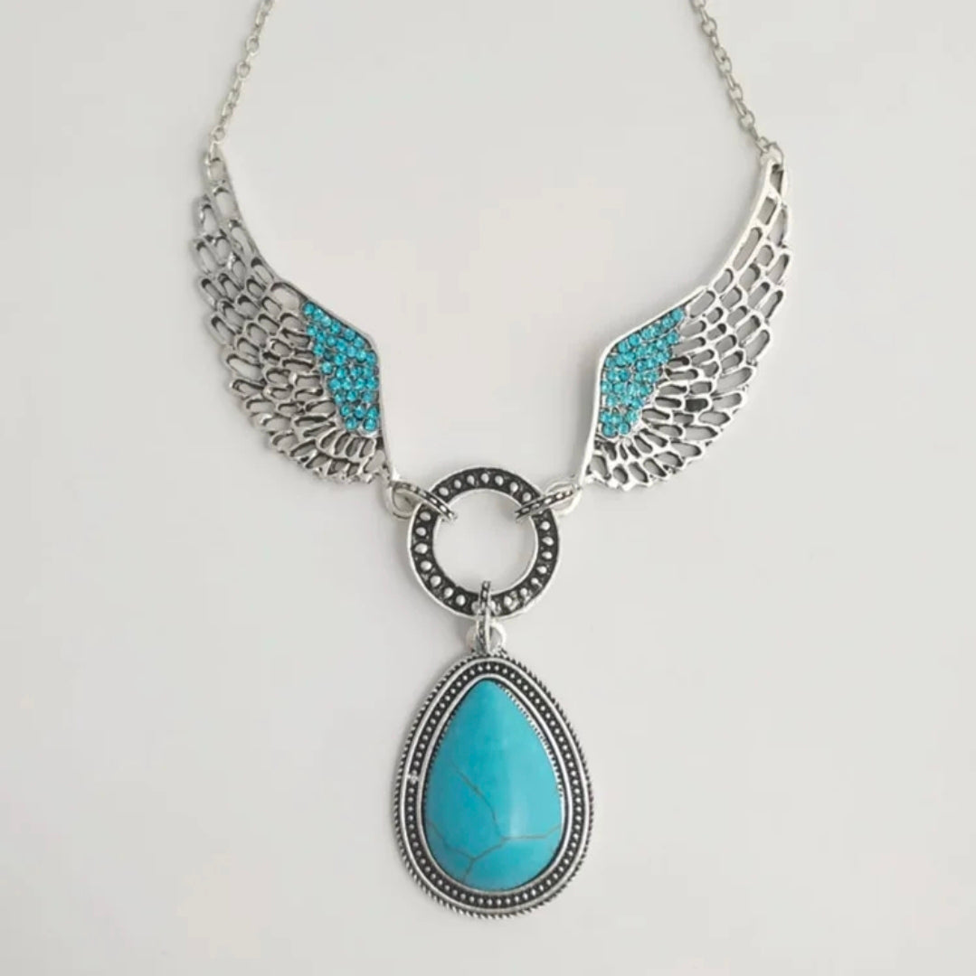Western Boho Turquoise Necklace with Earrings Set