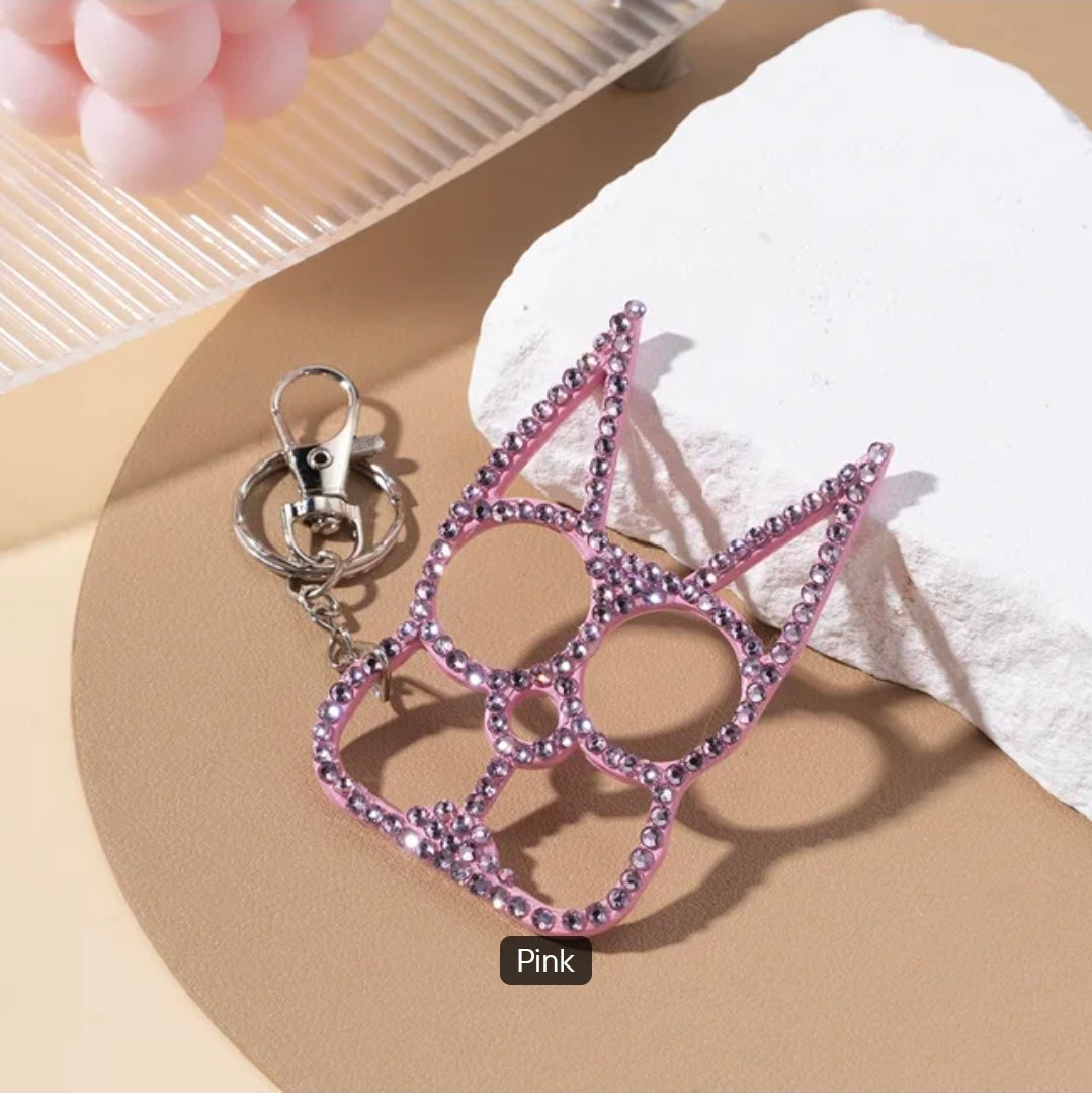 Safety Cat Keychains (Available in Blue, Black, Gold, Pink, Purple, LEOPARD Print, with or without Rhinestones