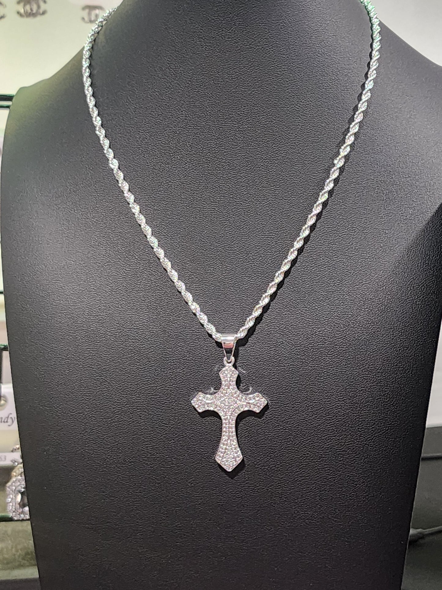 Mens Gold or Silver Stainless Steel Cross Pendant with Necklace