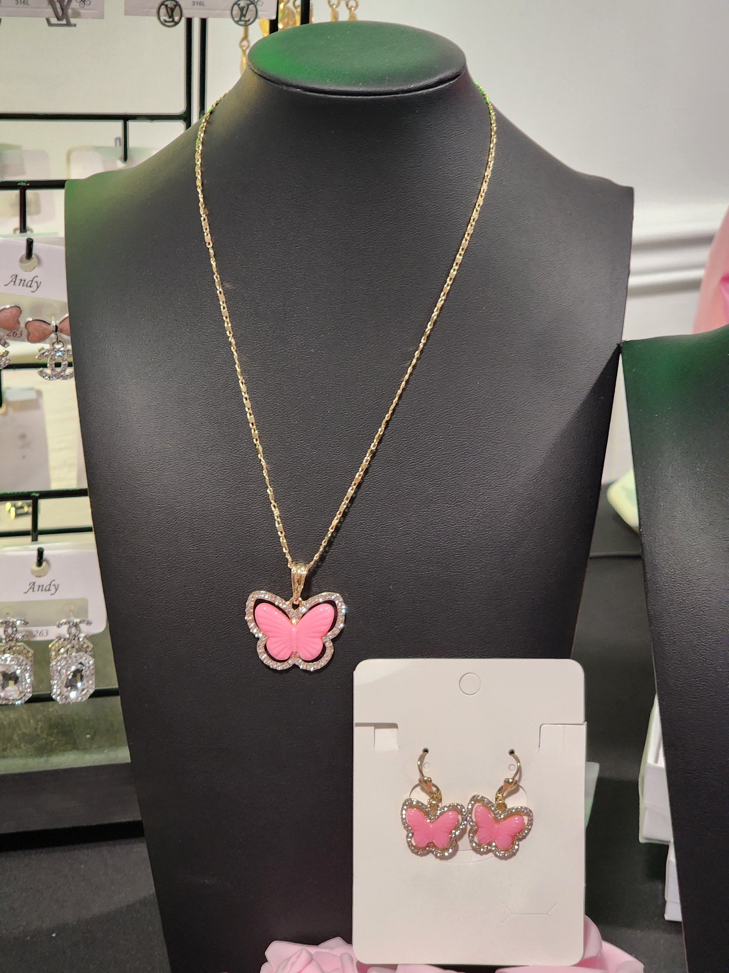 Gold Butterfly Necklace with Earrings Sets