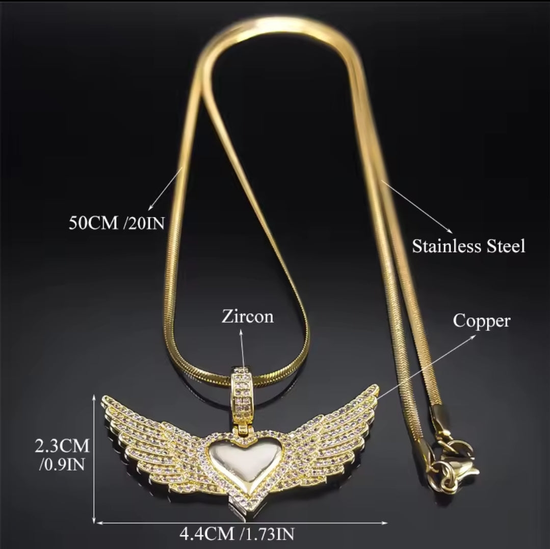 Gold or Silver Angel Wing Stainless Steel Necklaces